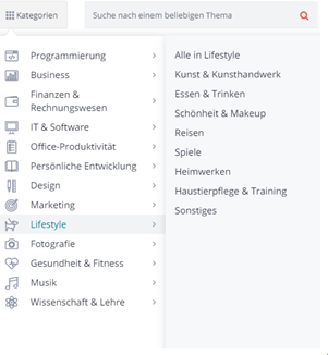 Udemy Kategorien und Kursliste
