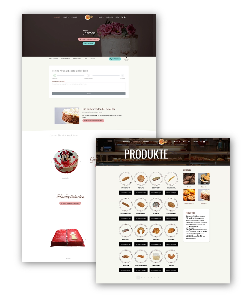 Schieder produkte und wunschtorten webshop mockup